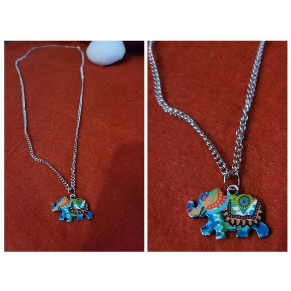 3 Vintage colorful African Elephant necklace gift - Picture 3 of 5